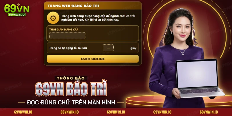 69VN bảo trì: màn hình thông báo trang web đang nâng cấp