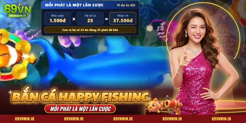 Bắn cá Happy Fishing 69VN với cá mập xanh dưới rạn san hô cùng phép nhân mức cược với hệ số cá