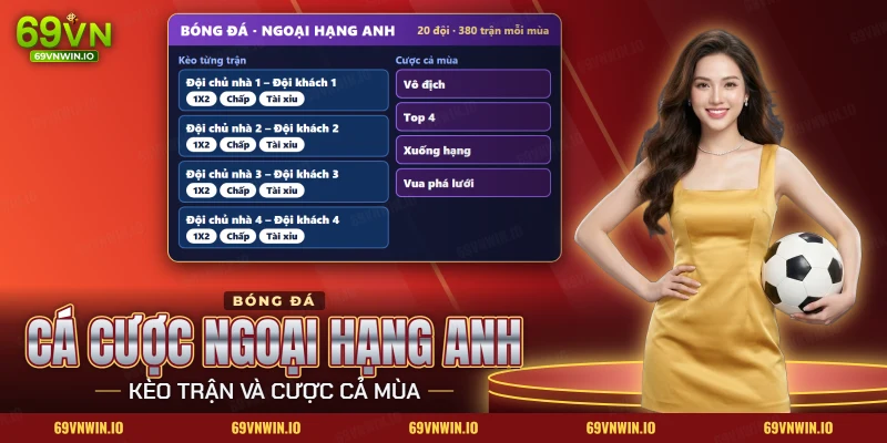 Cá cược Ngoại hạng Anh 69VN với danh sách trận của giải và các kèo cược cả mùa trên bảng kèo bóng đá