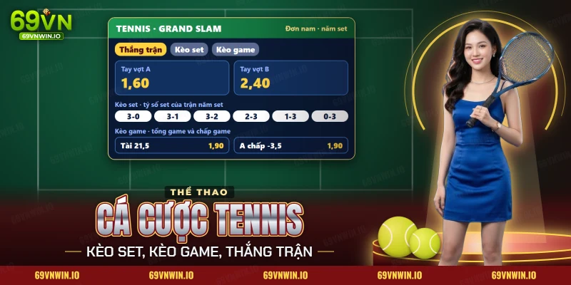 Cá cược tennis 69VN với bảng kèo thắng trận, kèo set và kèo game của một trận Grand Slam
