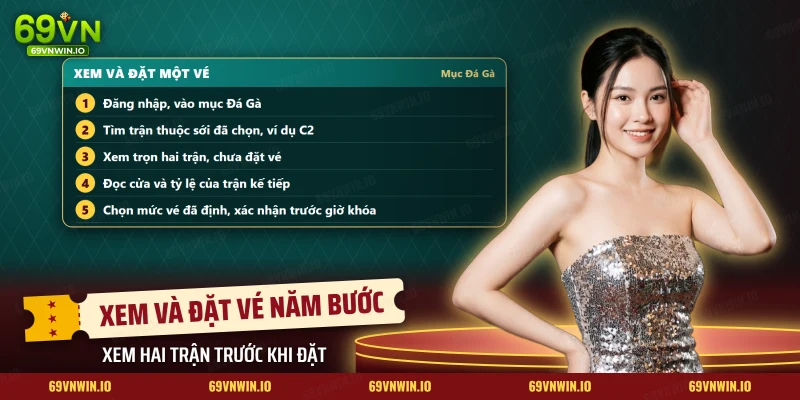 Các bước vào mục Đá Gà, chọn sới Thomo và xác nhận vé cược