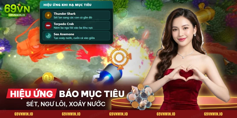Ngư lôi, tâm ngắm và vụ nổ khi hạ mục tiêu trong bàn bắn cá Jackpot Fishing