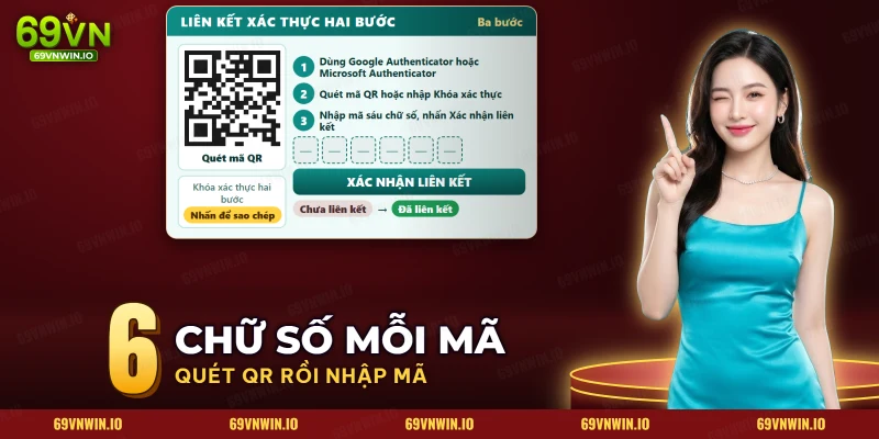Liên kết xác thực hai bước cho bảo mật tài khoản 69VN bằng mã QR hoặc khóa xác thực