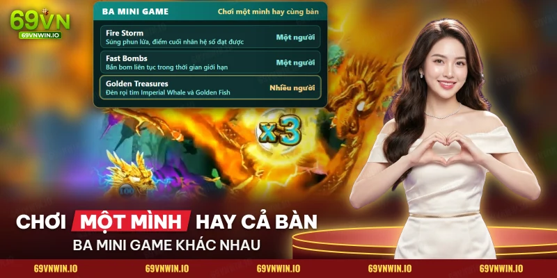 Ba mini game Fire Storm, Fast Bombs và Golden Treasures của Ocean King chia theo chơi một mình hay cùng bàn