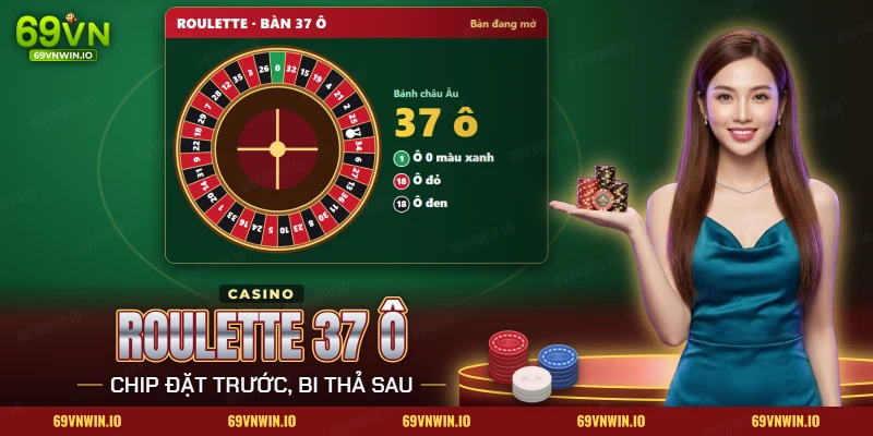 Roulette 69VN với bánh xe châu Âu và ba nhóm ô xanh, đỏ, đen