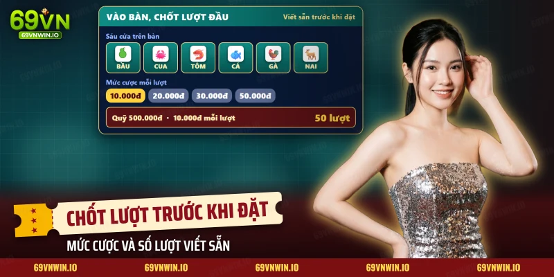 Sáu cửa bầu cua cùng dãy mức cược chọn sẵn và quỹ chia theo số lượt