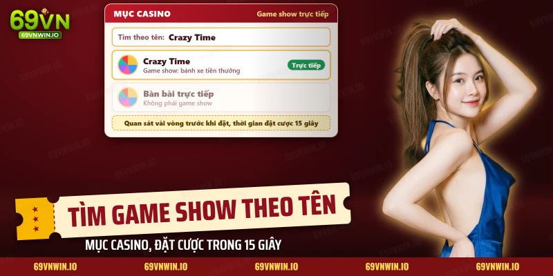 Ô tìm theo tên trong mục Casino cho ra game show Crazy Time
